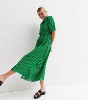 New Look Green Wave Tie Waist Midi Shirt Dress